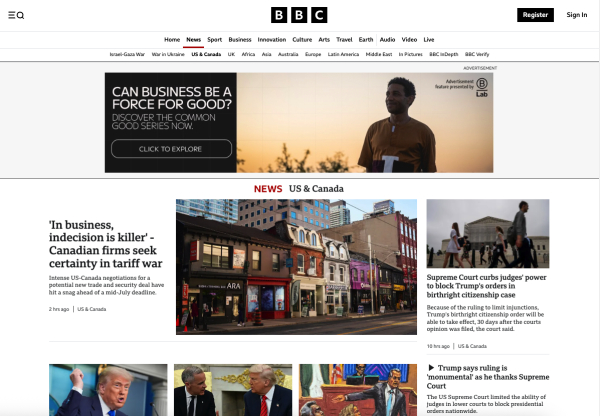 BBC US& Canada 홈페이지 캡처